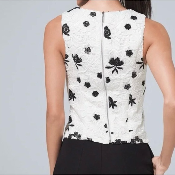 WHBM | White & Black Feminine Floral Romantic Lace Bodice Sleeveless Top Size 8P - Picture 2 of 8
